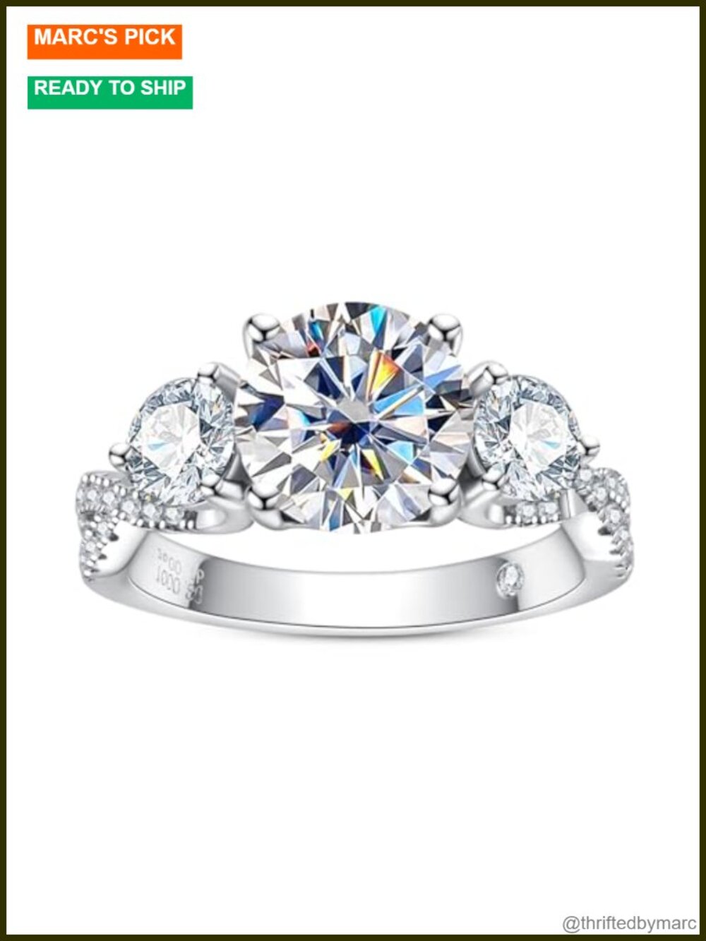 Moissanite 3 Stone Engagement Ring 925 Sterling Silver 14K Gold Plated